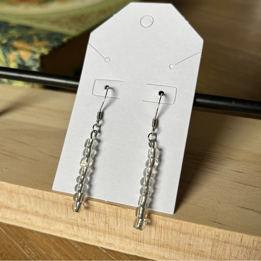 Handmade Stainless Steel Clear Beaded Earrings - Nickel Free